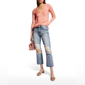 L’Agence Straight Adele Destructed Raw Hem Jeans Size 25